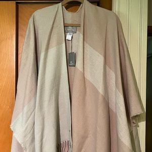 New SOIA & KYO MIREL WOVEN SCARFIGAN FRINGE HEM COLOR BLOCK beige tones OS